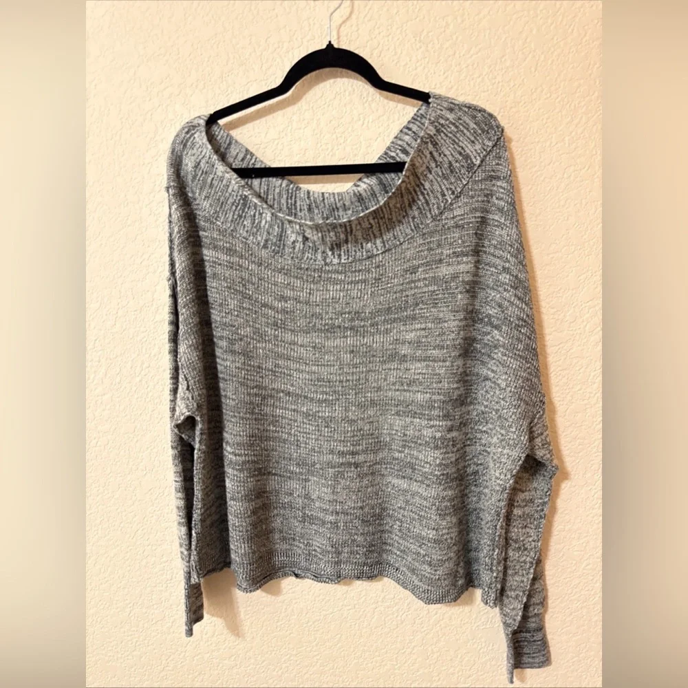 Free People Sweater Linen Blend Gray Flashdance One Shoulder Oversized Boho Sz L